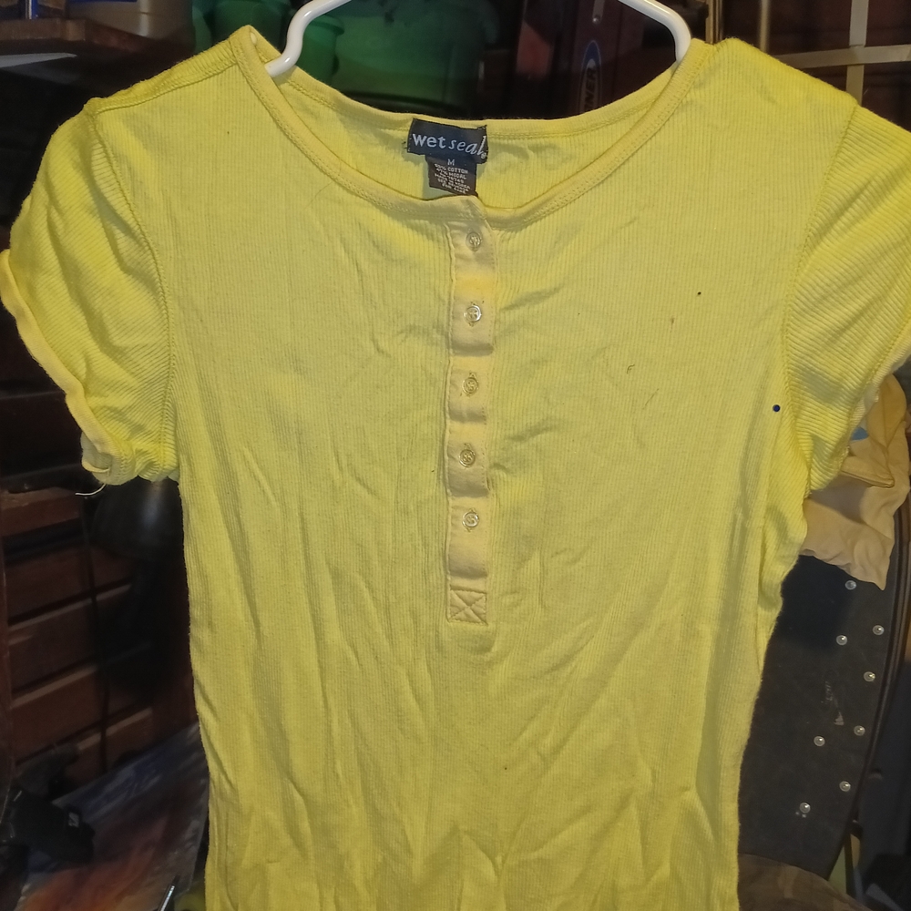 Wet Seal Yellow Polo Buttoned Fitted T-Shirt